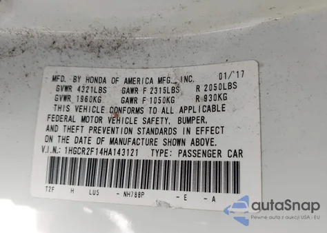 2017 Honda Accord Sport Se из США, поврежденный, VIN 1HGCR2F14HA143121